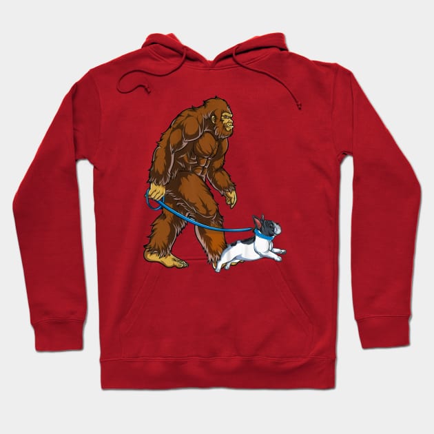 Funny Bigfoot Sasquatch Walking French Bulldog Hoodie by JameMalbie